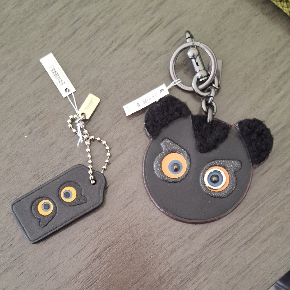 Coach Black and Orange Bear Bag Purse Charm Set Limited Edition